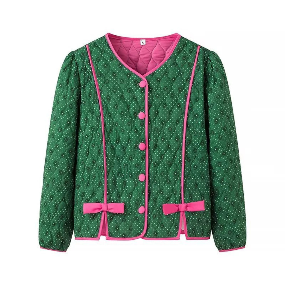 ZARA Green Bow Cherry Blossom Loose Cotton Padded Coat